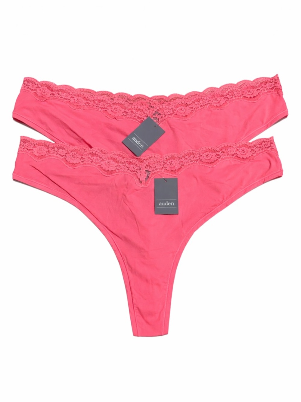 3X Auden Women's Coral Pink Lace-Trim Thong Set - 2 PCS